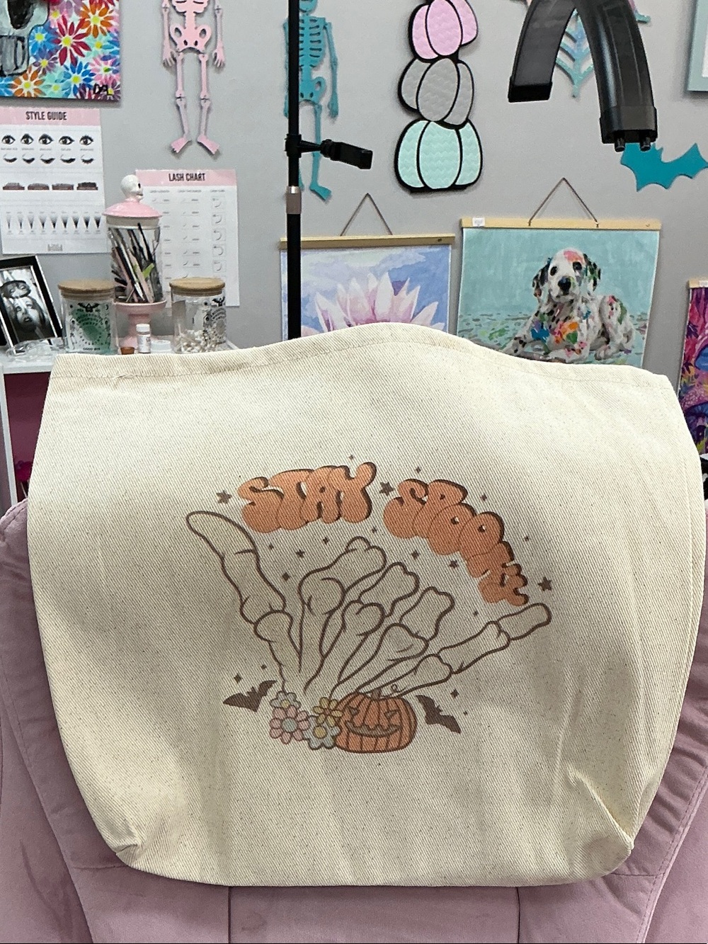 Natural Canvas Tote Bag with Long Handles-Stay Spooky